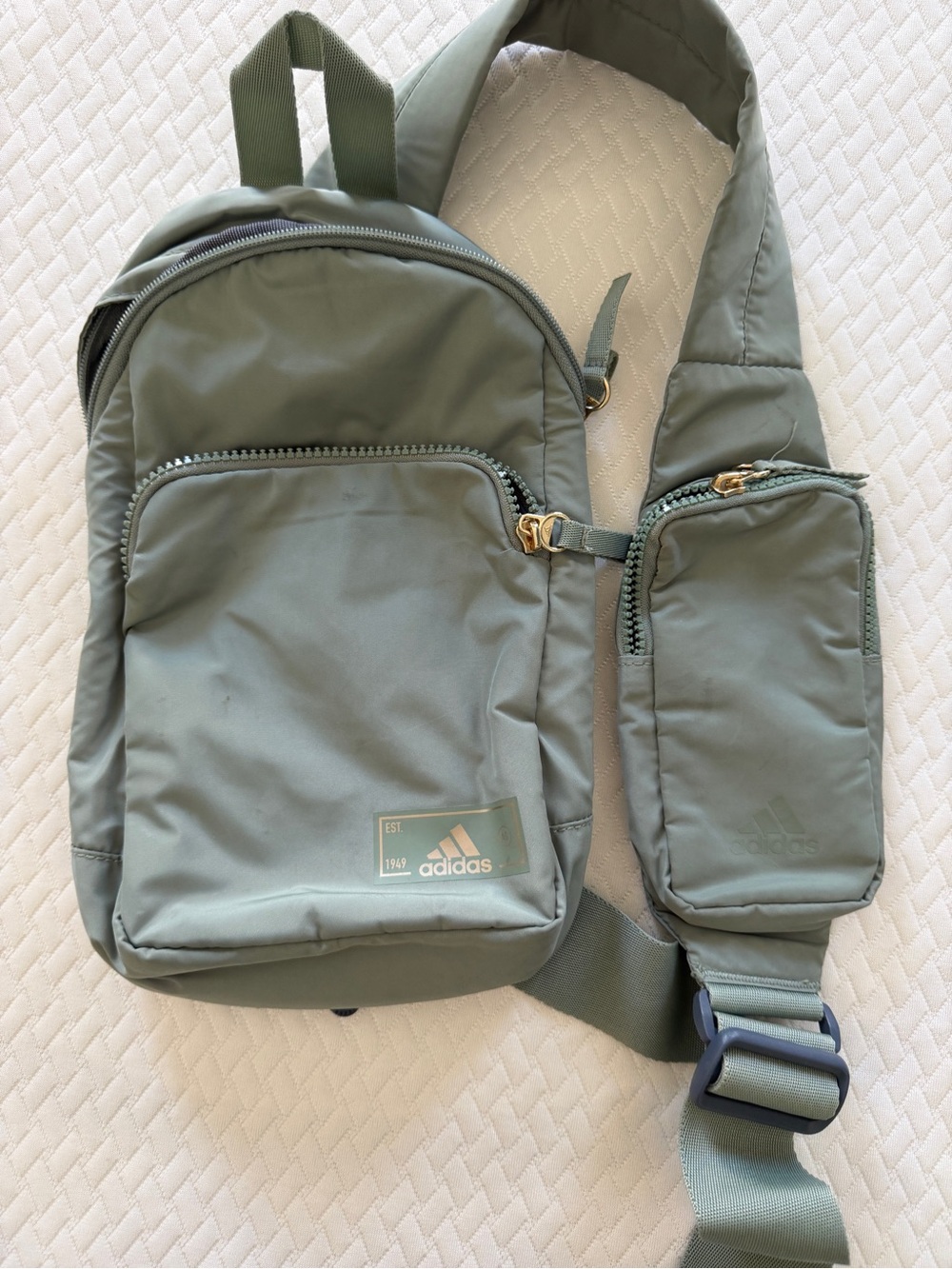adidas Olive Green Crossbody Sling Bag with Gold Hardware